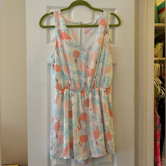 le kate (boutique) Pants - boutique brand romper with flamingo print - le Kate size M